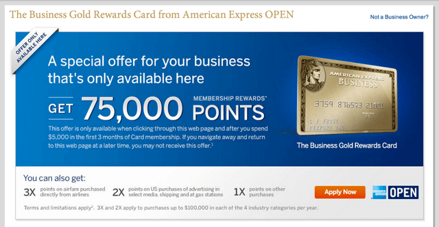 Amex Business Gold Card 75k offer