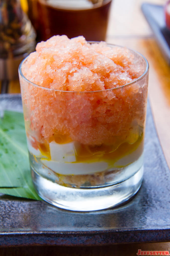 Tropical "Shave Ice" Parfait, White Chocolate Crunch, Haupia Cream Liliko