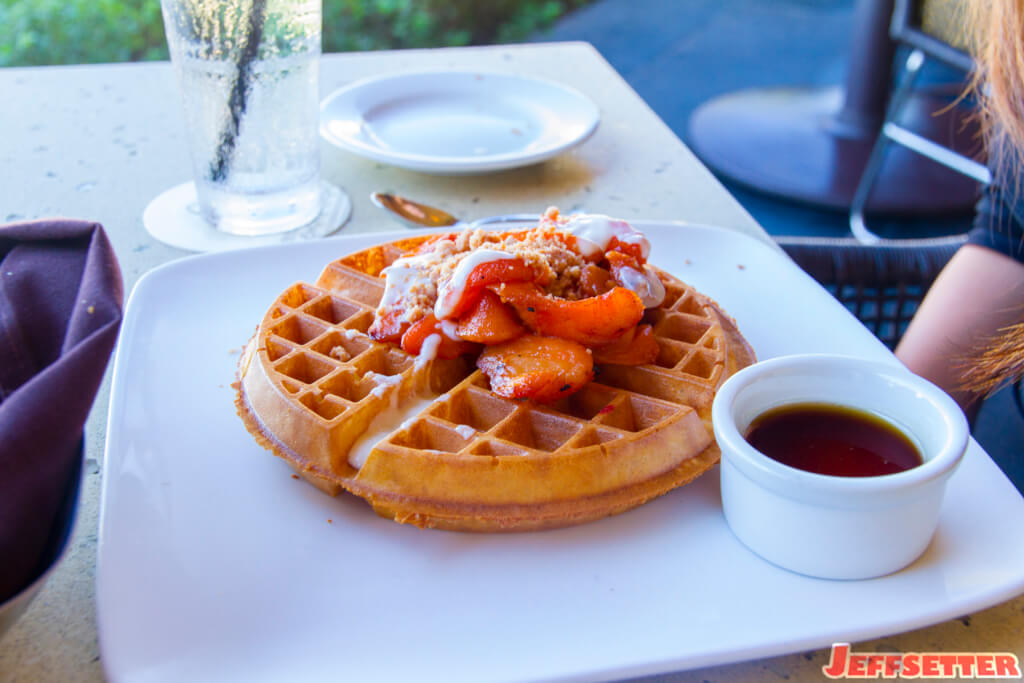 Belgian Waffle with Apple Banana Compote and Nutella Cream. You can add ice cream too if you like - breakfast.