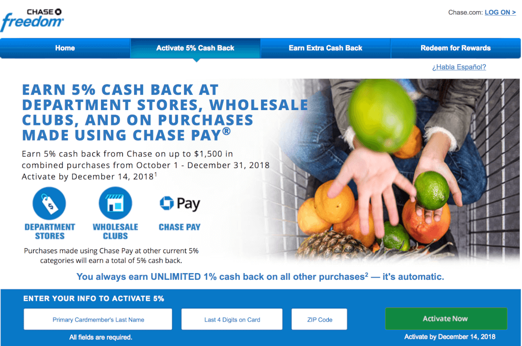 Chase Freedom Q4 2018 Bonus Categories
