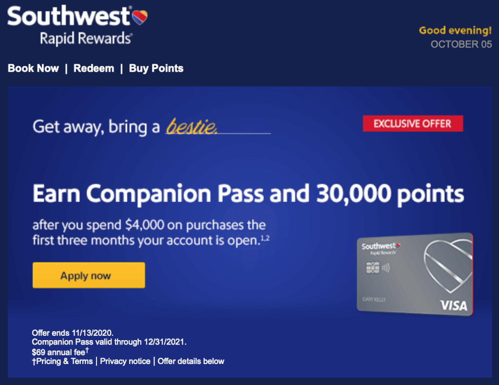 Southwest Companion Pass Sign-Up Bonus
