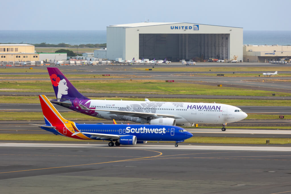 Hawaiian Airlines Airbus A330 and Southwest Airlines Boeing 737 MAX 8 in Honolulu