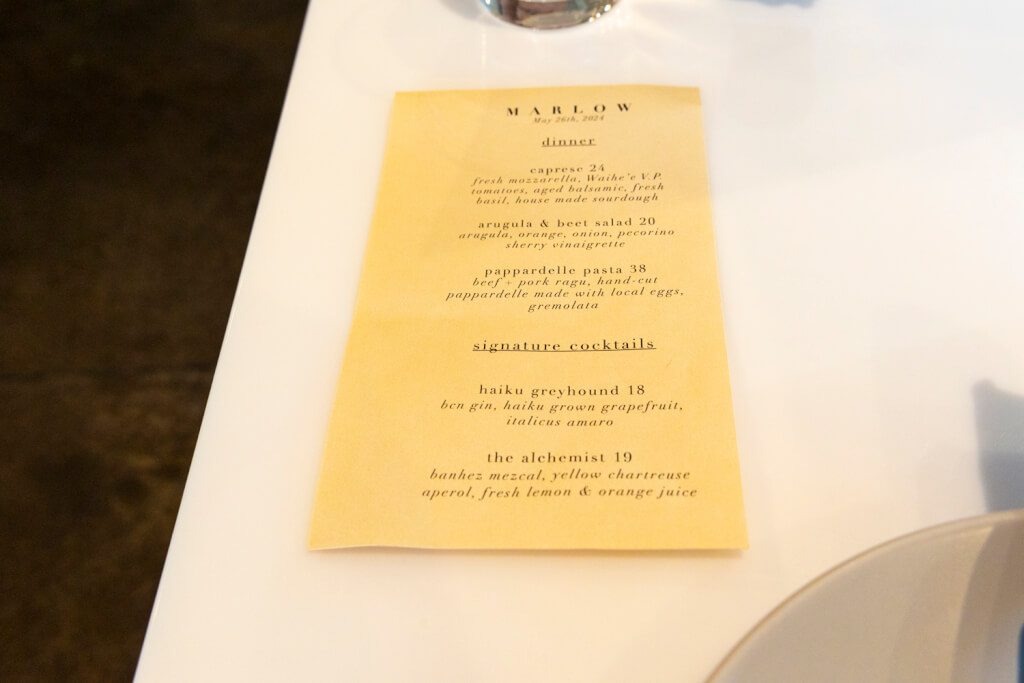 Restaurant Marlow specials menu