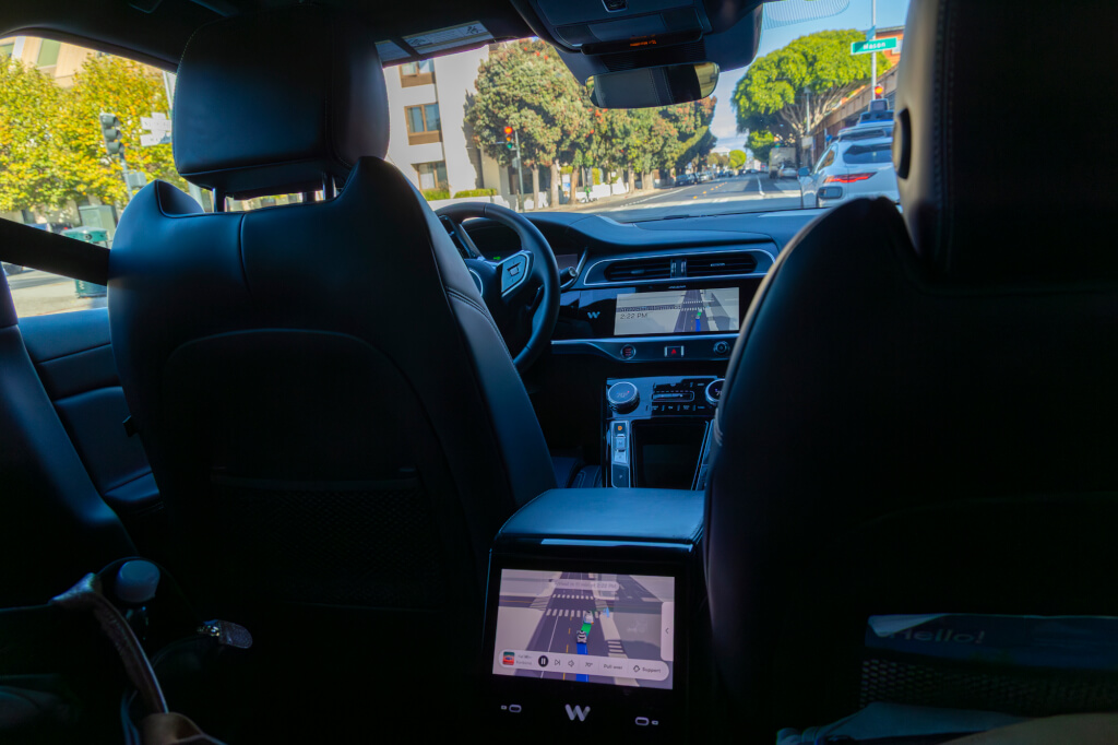 Inside a Waymo car