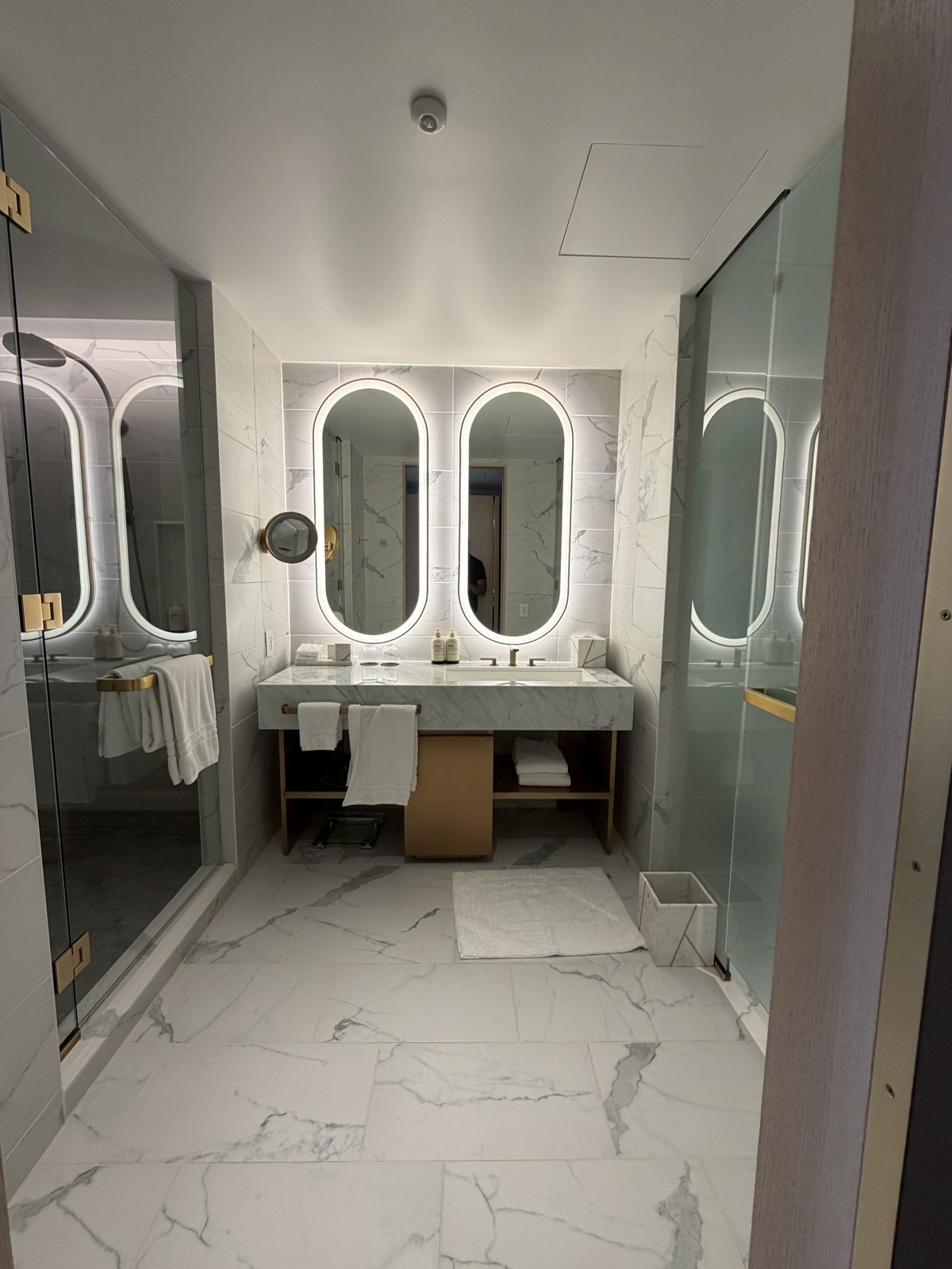 The double-vanity marble bathroom