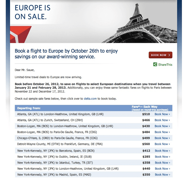 Delta European Fares