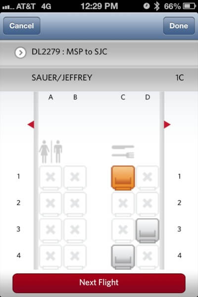 First Class Seats on Delta 2279