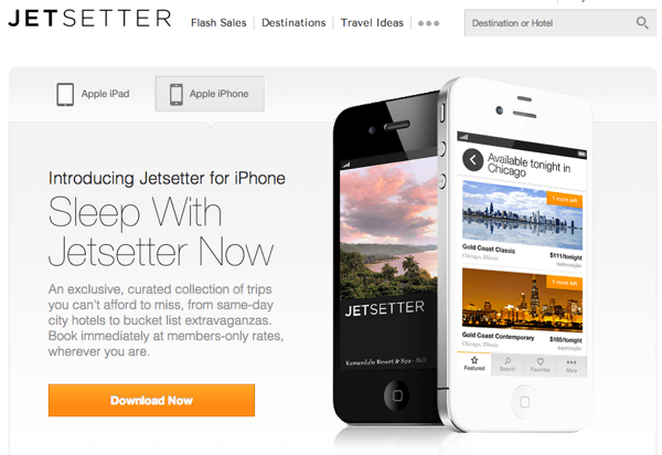 Jetsetter iPhone App Splash Page