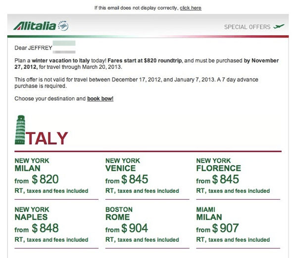 Alitalia Flight Deals