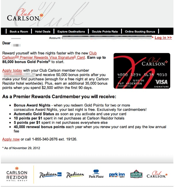 Club Carlson Signup Offer