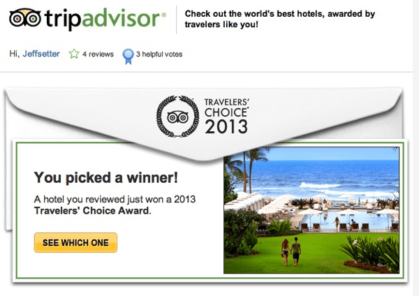 Trip Advisor Picked a Winner Email