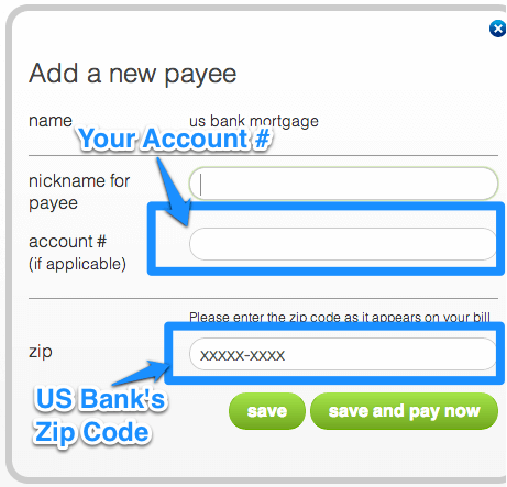 US Bank mortgage Payee