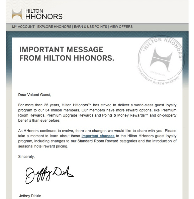 Hilton Honors Letter