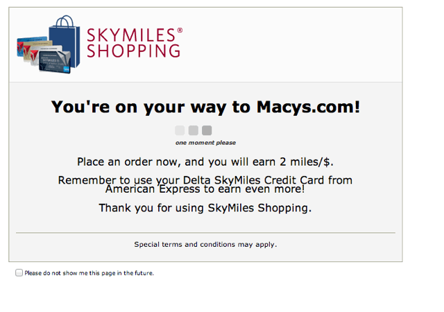 Skymiles Mall Redirect to Macys