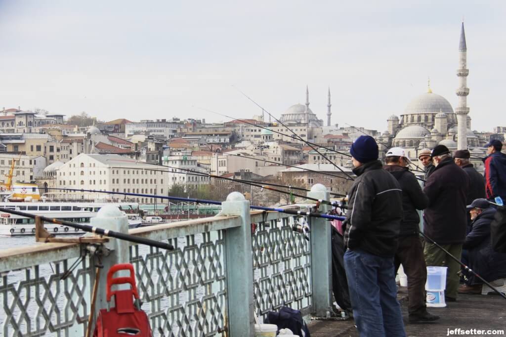 Fishermen on the Galata Bridge in Istanbul