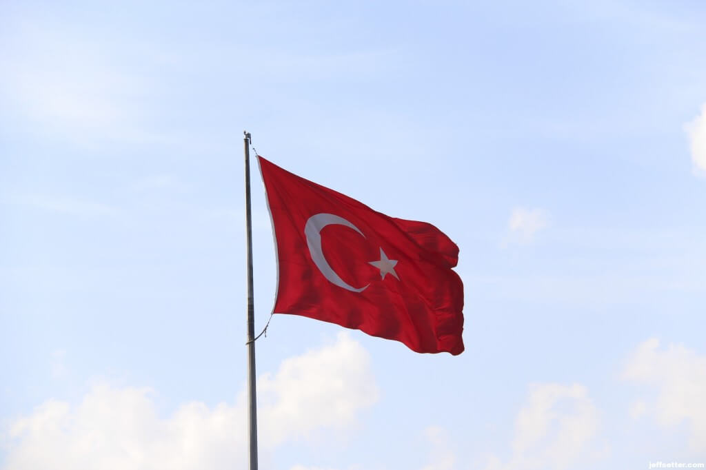 Turkish Flag on Bosphorus River