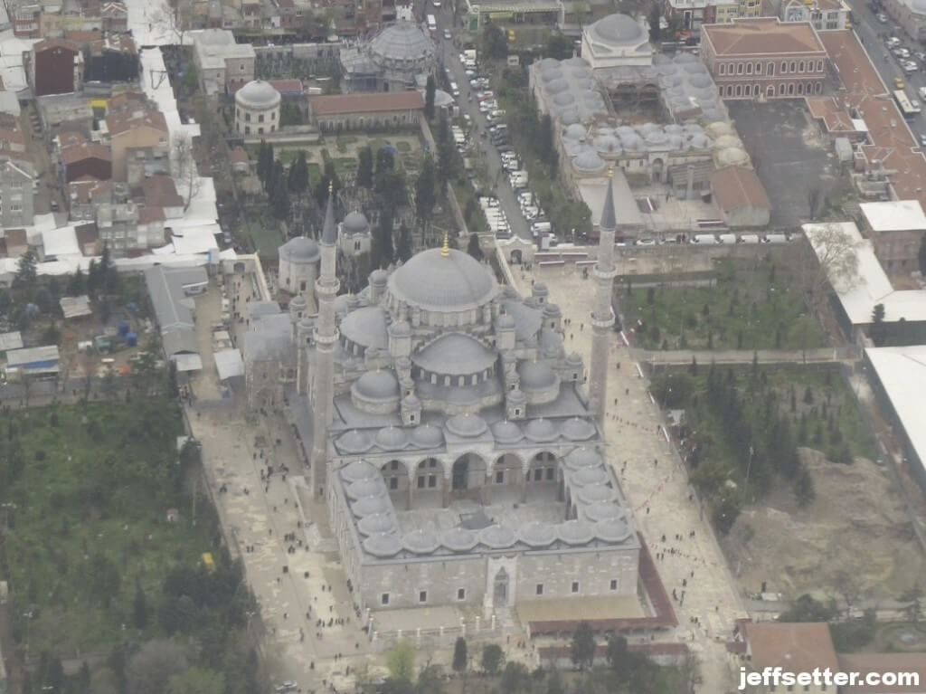 Flying over the Blue Mosque and Hagia Sofia in Istanbul