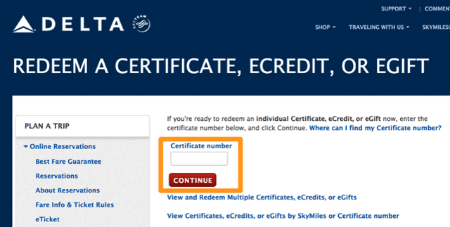 Delta Redeem Certificate