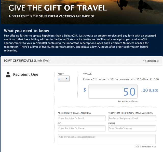 Delta eGift Certificate