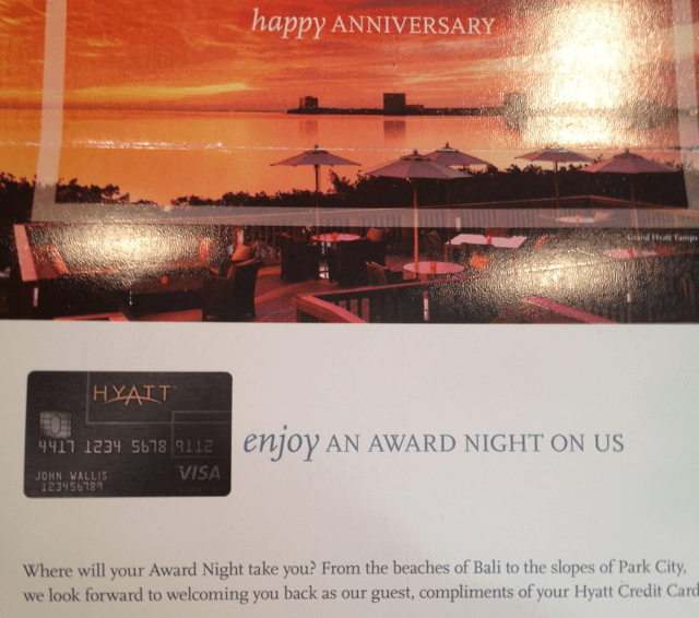 Hyatt Visa Card Anniversary Mailing