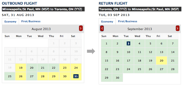 MSP to Toronto on Delta Award Chart