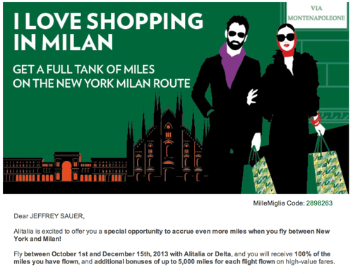 Alitalia Milan Bonus Miles