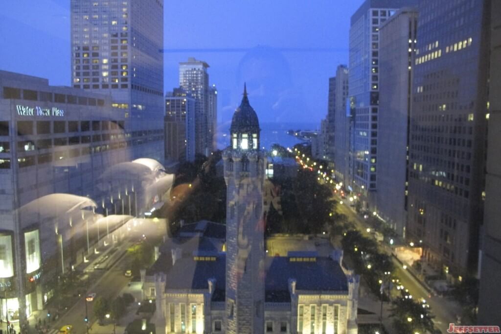 View of a Church and Lake Michigan at Night