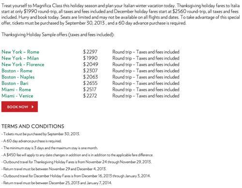 US to Italy Fare Deals