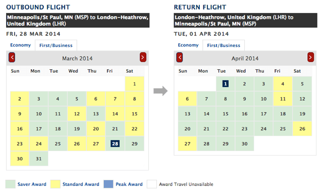 MSP LHR Award Availability