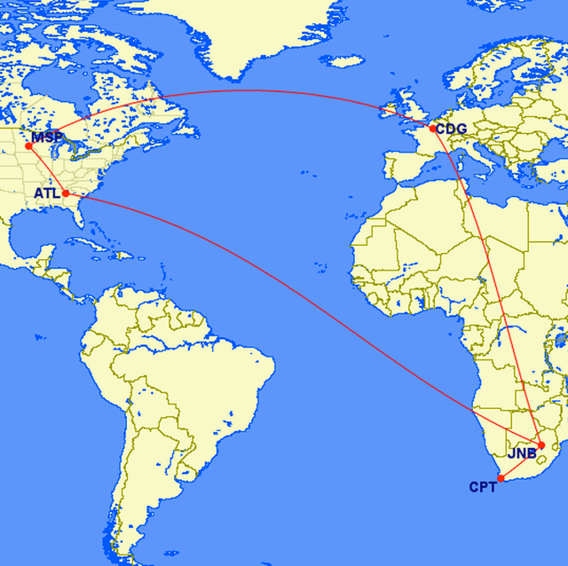 South Africa Great Circle Map