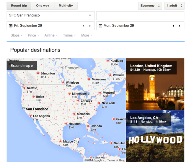 Google Flight Search out of SFO