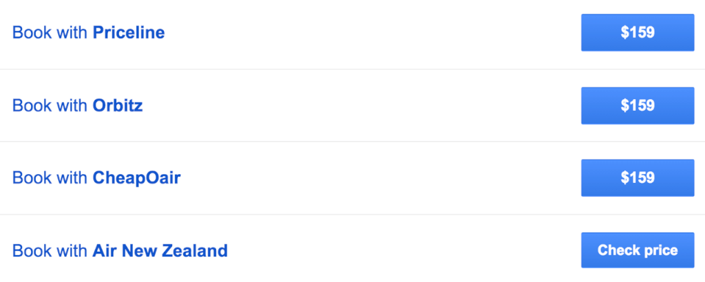 Google Flights for Air New Zealand