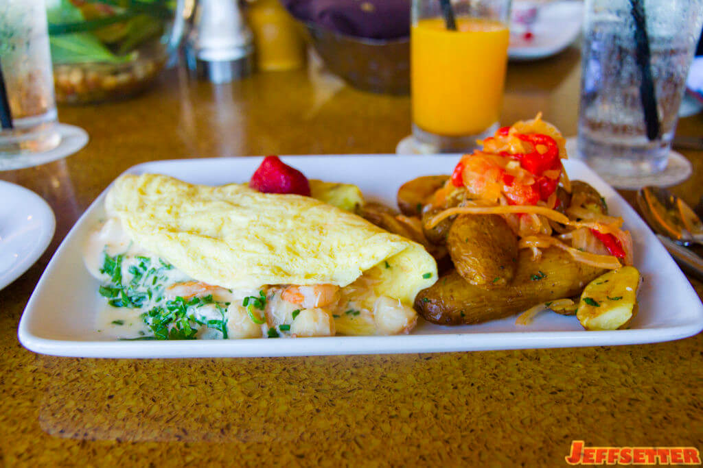 Seafood & Herbs Three-Egg Omelet served with Aulani Potatoes - breakfast