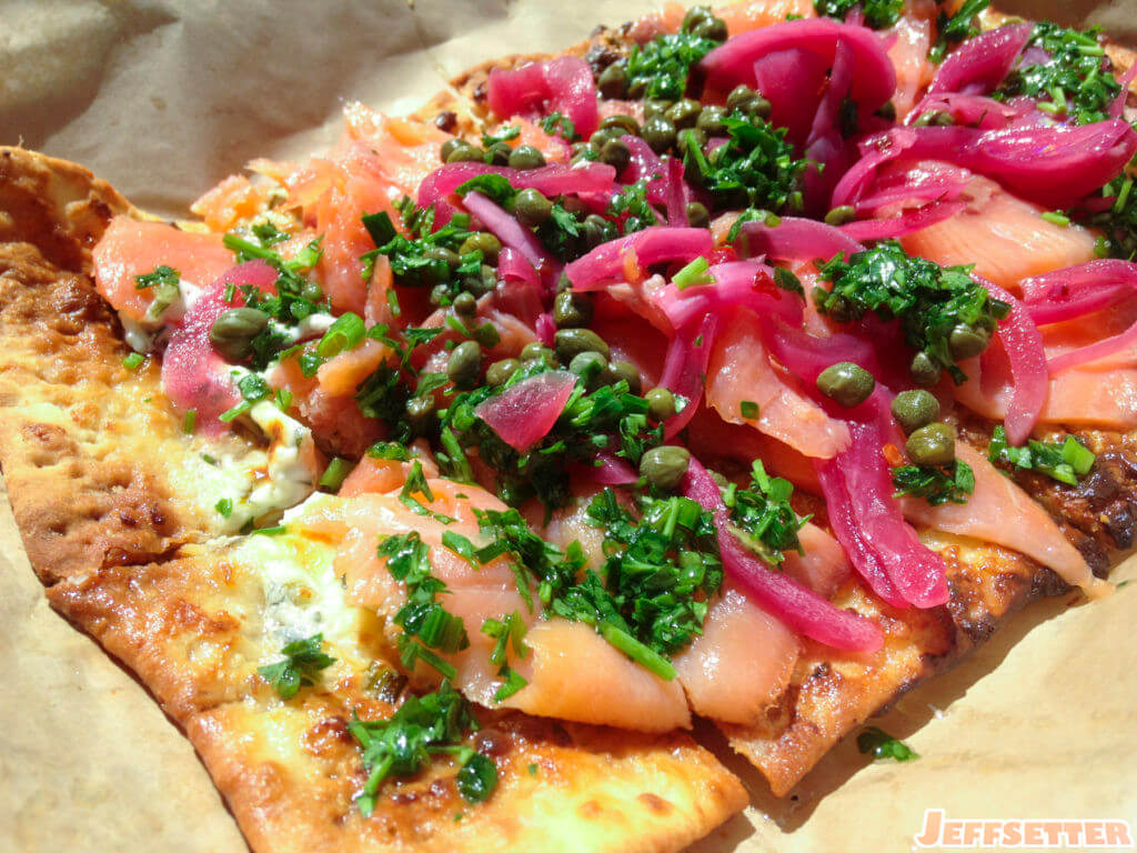 Smoked Salmon breakfast flatbread pizza