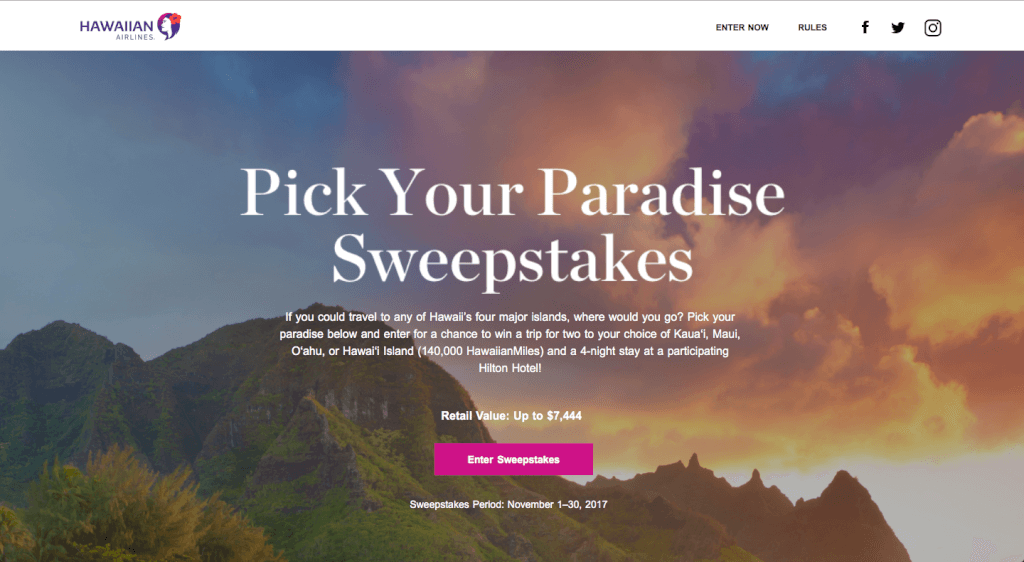 Hawaiian Air Pick Your Paradise Sweepstakes