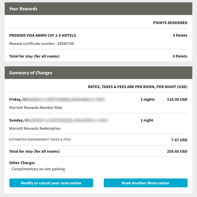 Finally a Marriott Visa Certificate Reservation