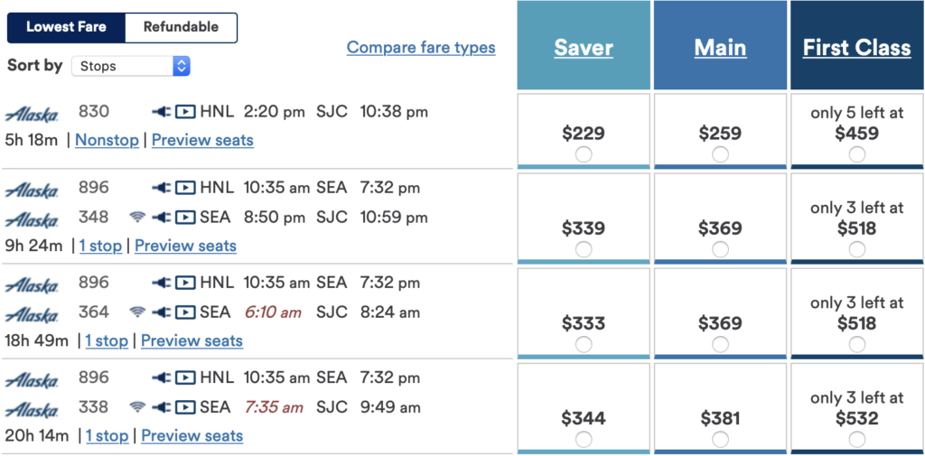 Hawaii-West Coast Pricing Observations