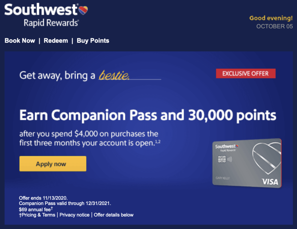 Southwest Companion Pass Sign-Up Bonus