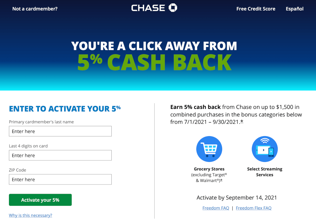 Chase Freedom Q3 2021 Bonus Categories