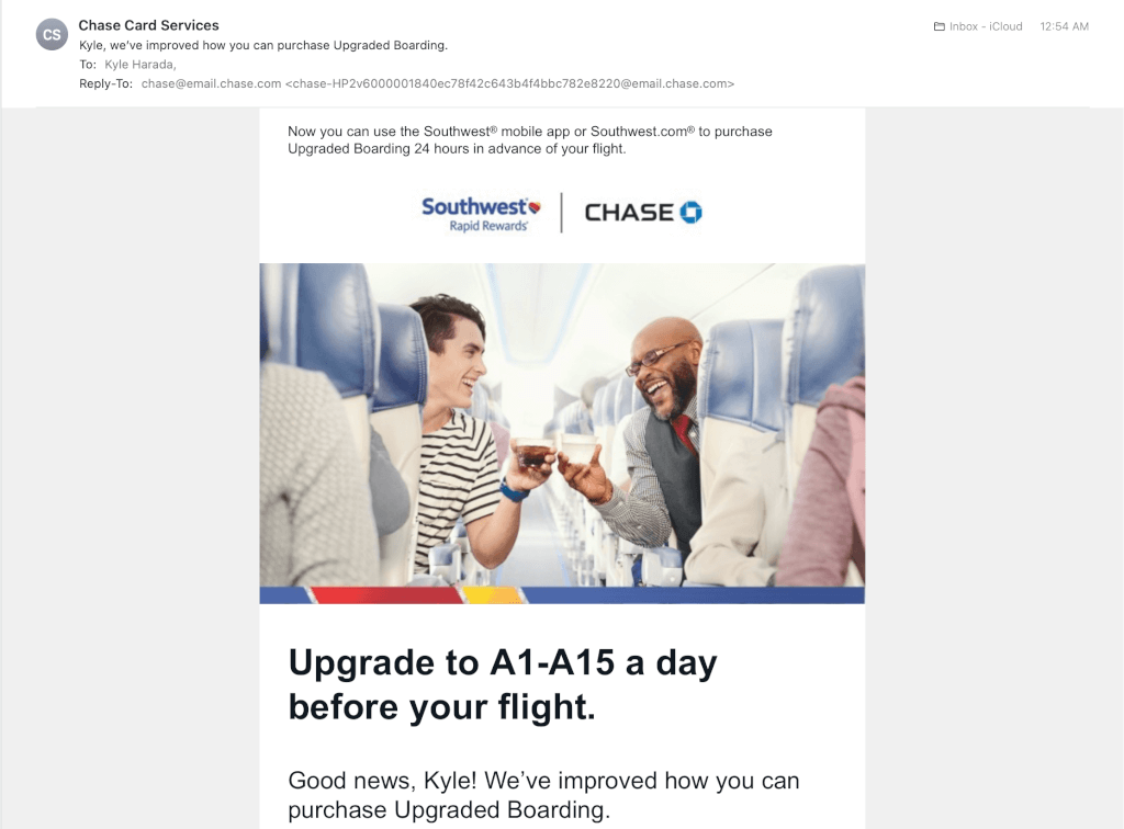Chase Credits Online Upgraded Boarding