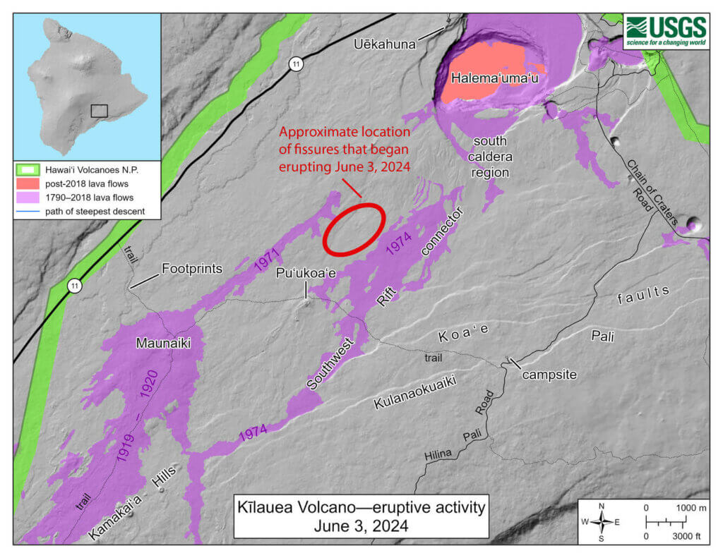 Kilauea June 2024 eruption map