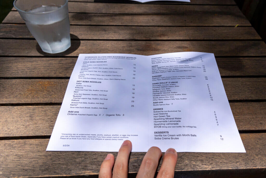 Wabisabi Hawaii menu