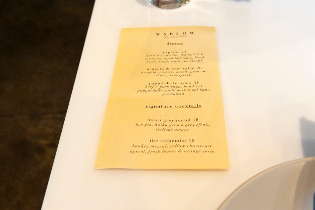 Restaurant Marlow specials menu