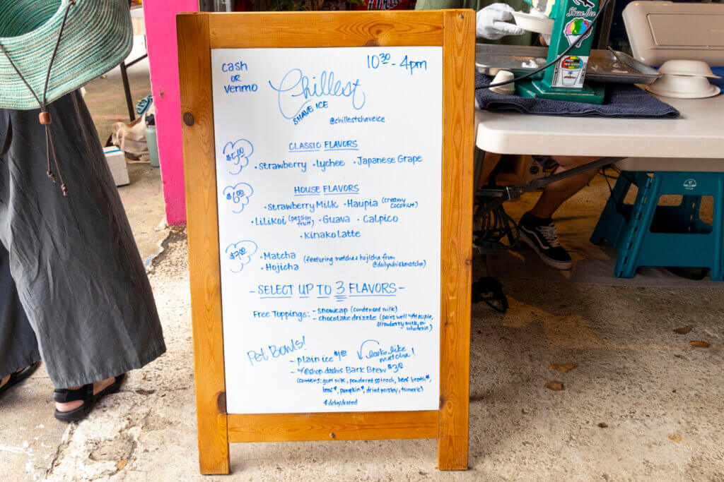 Chillest Shave Ice menu